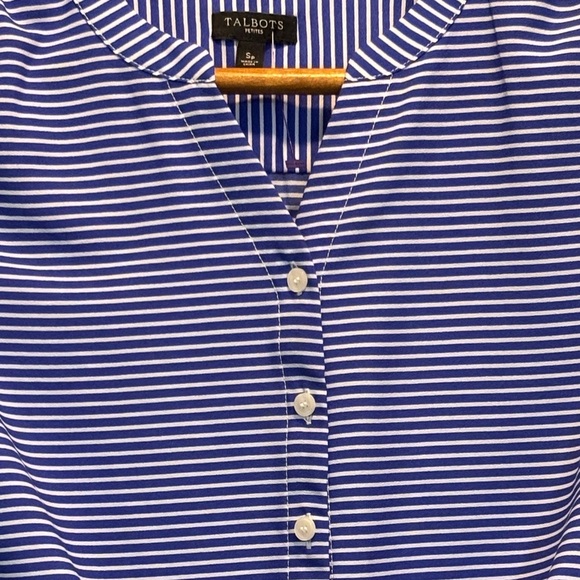 Talbots Blue & White Striped Blouse Size Small P Long Sleeve V Neck Tie Front - Picture 6 of 8
